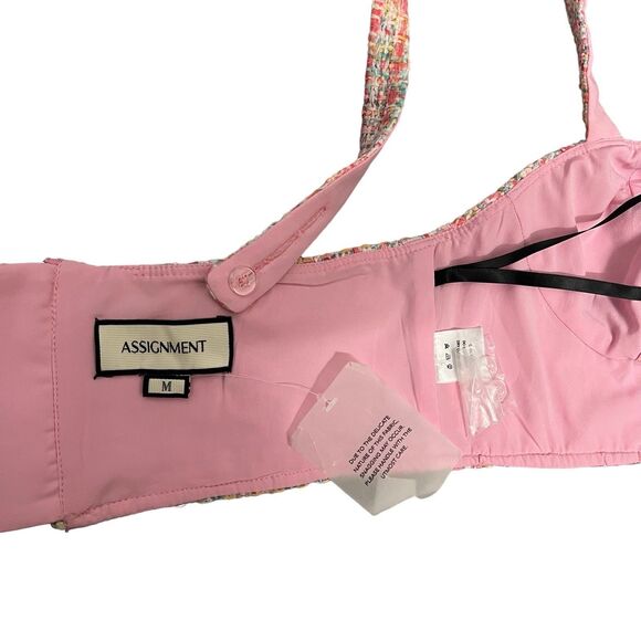 Assignment Crop Top WMNS M Pink Tweed Bralette Maribel Preppy Barbie Sweetheart - Picture 4 of 11